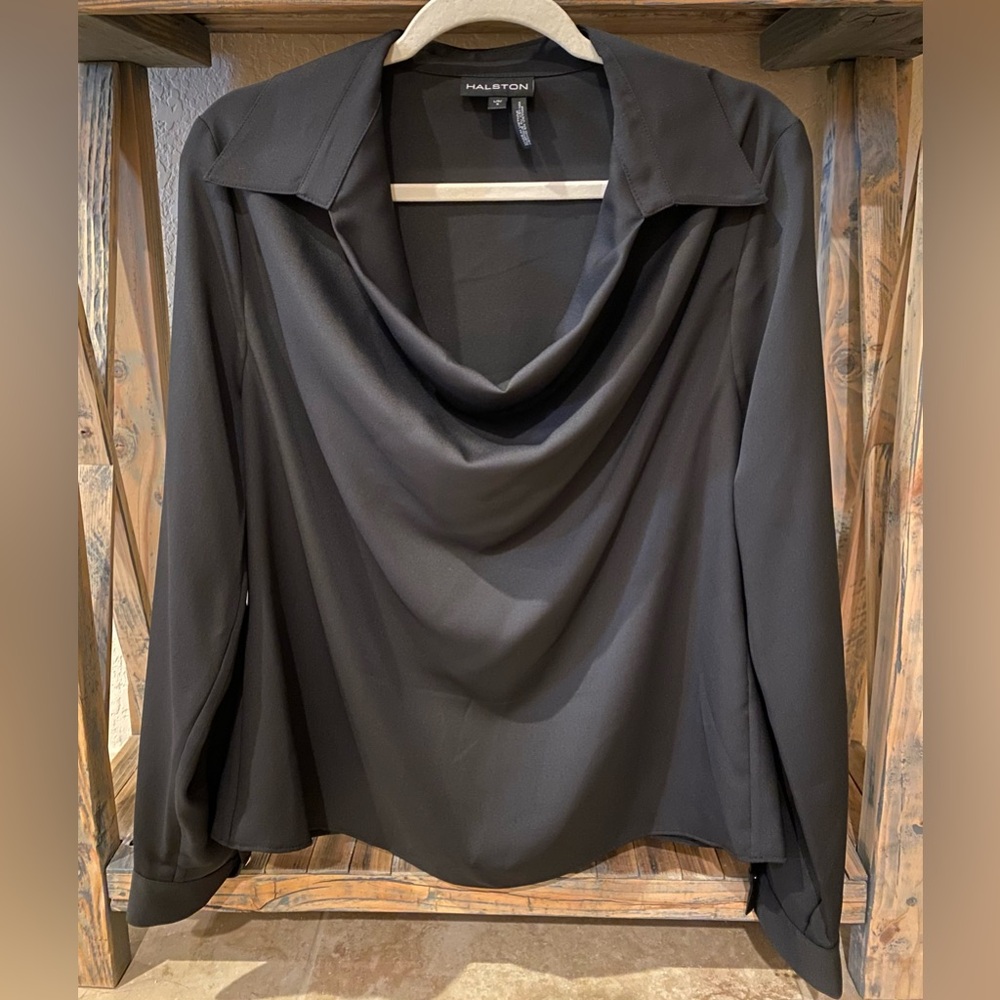 NWOT Halston Heritage Women's Long Sleeve Cowl Neck Black Blouse - Large - Picture 3 of 13